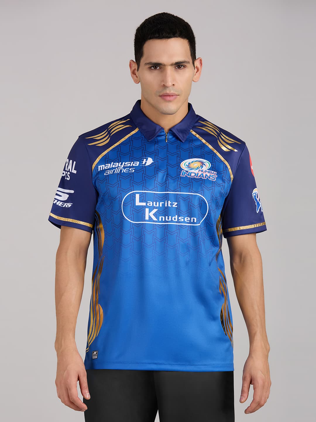 Men's Blue Graphic Half Sleeves MI Replica Jersey