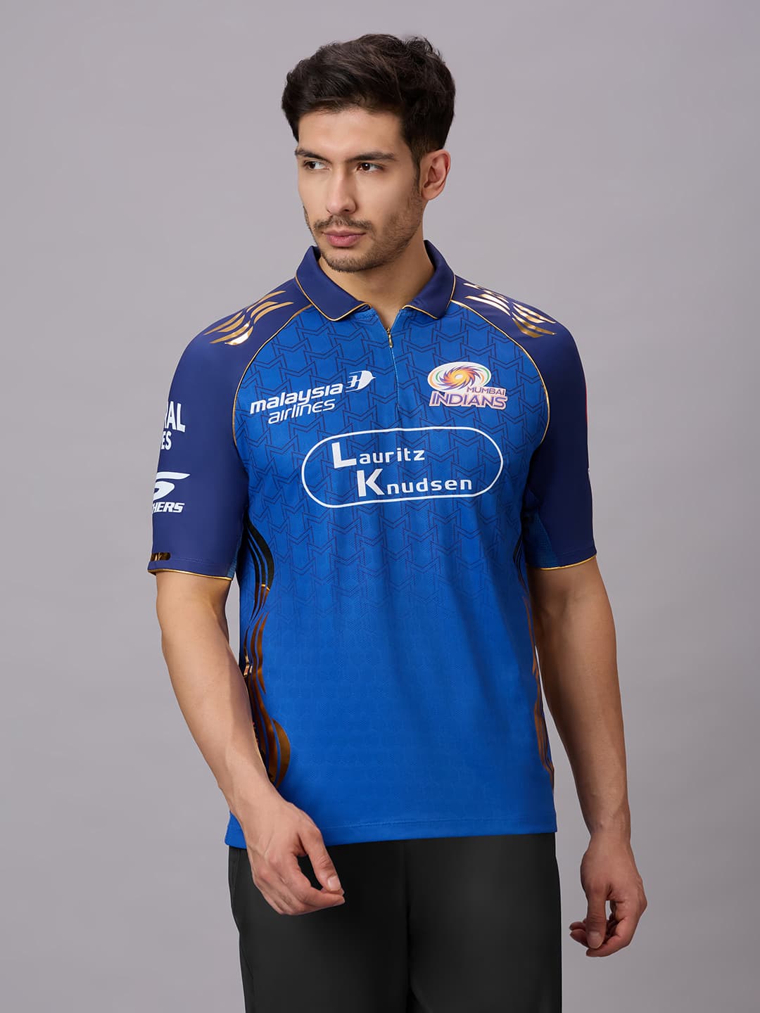 Men's Blue Graphic Half Sleeves MI IPL Player Edition Jersey