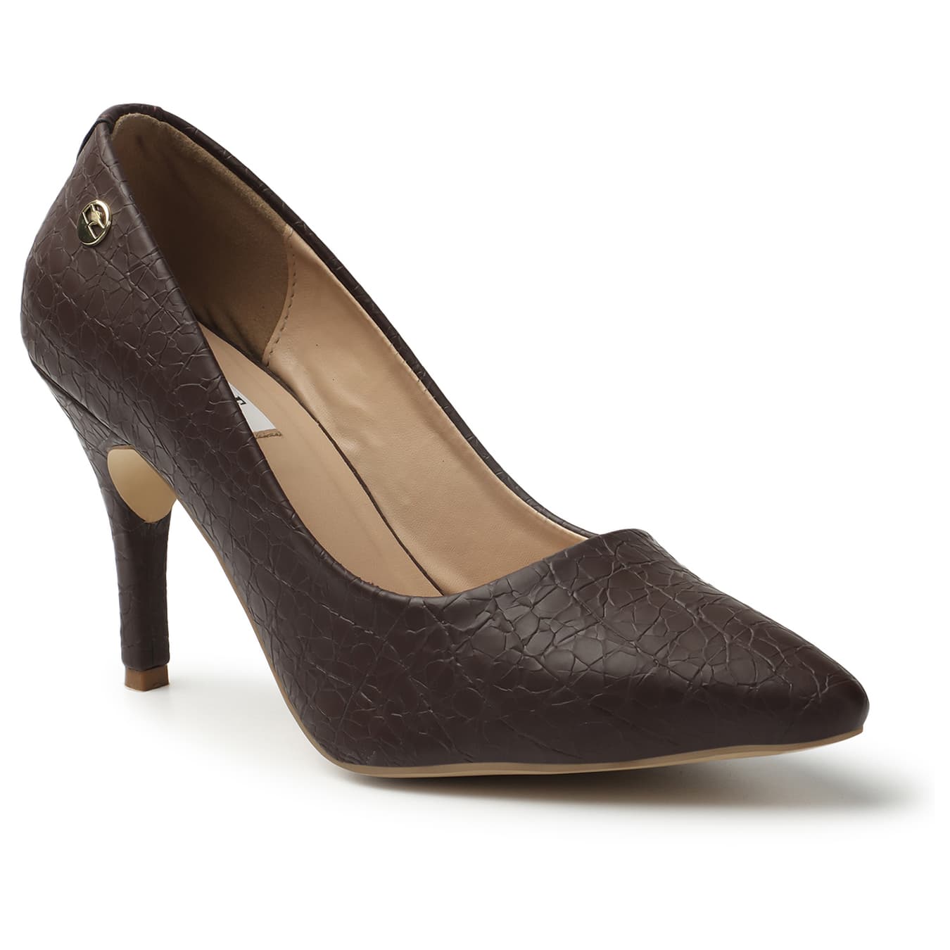 Women's Brown Textured Pointed Toe High Heels Pump