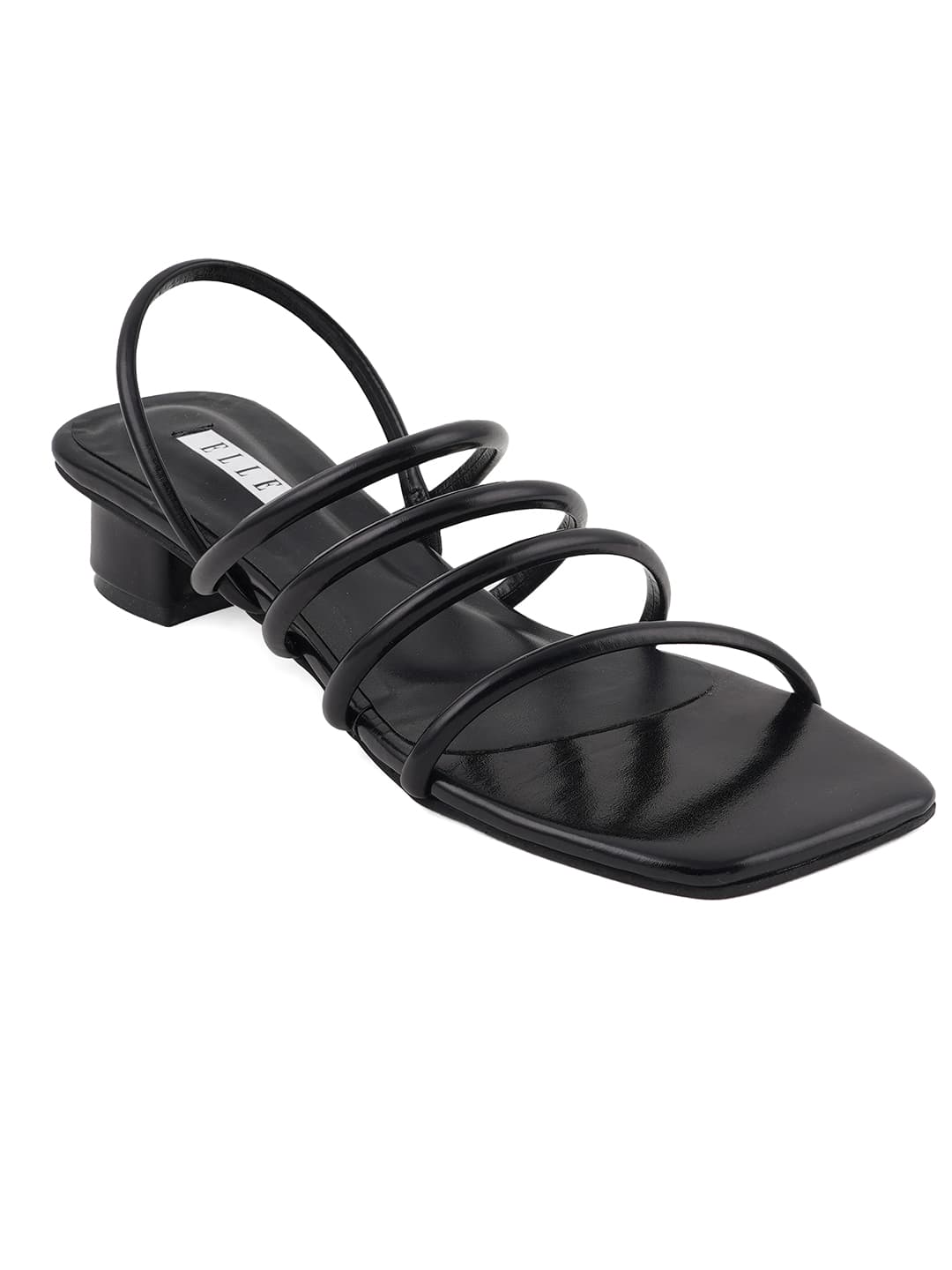 Women's Black Multi-Strap Square-Toe Block Heel Sandals