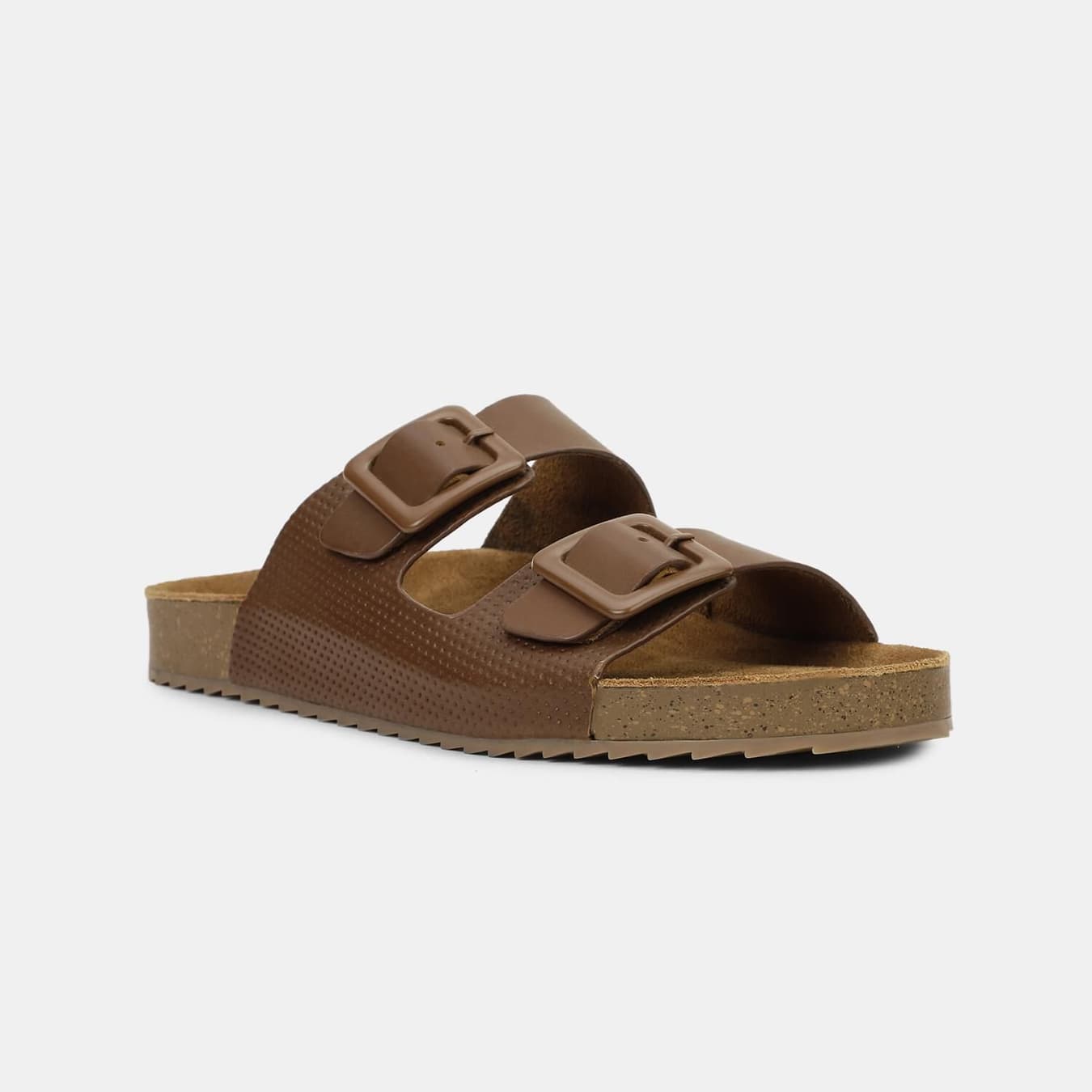 Men's Brown Casual Leather Slides