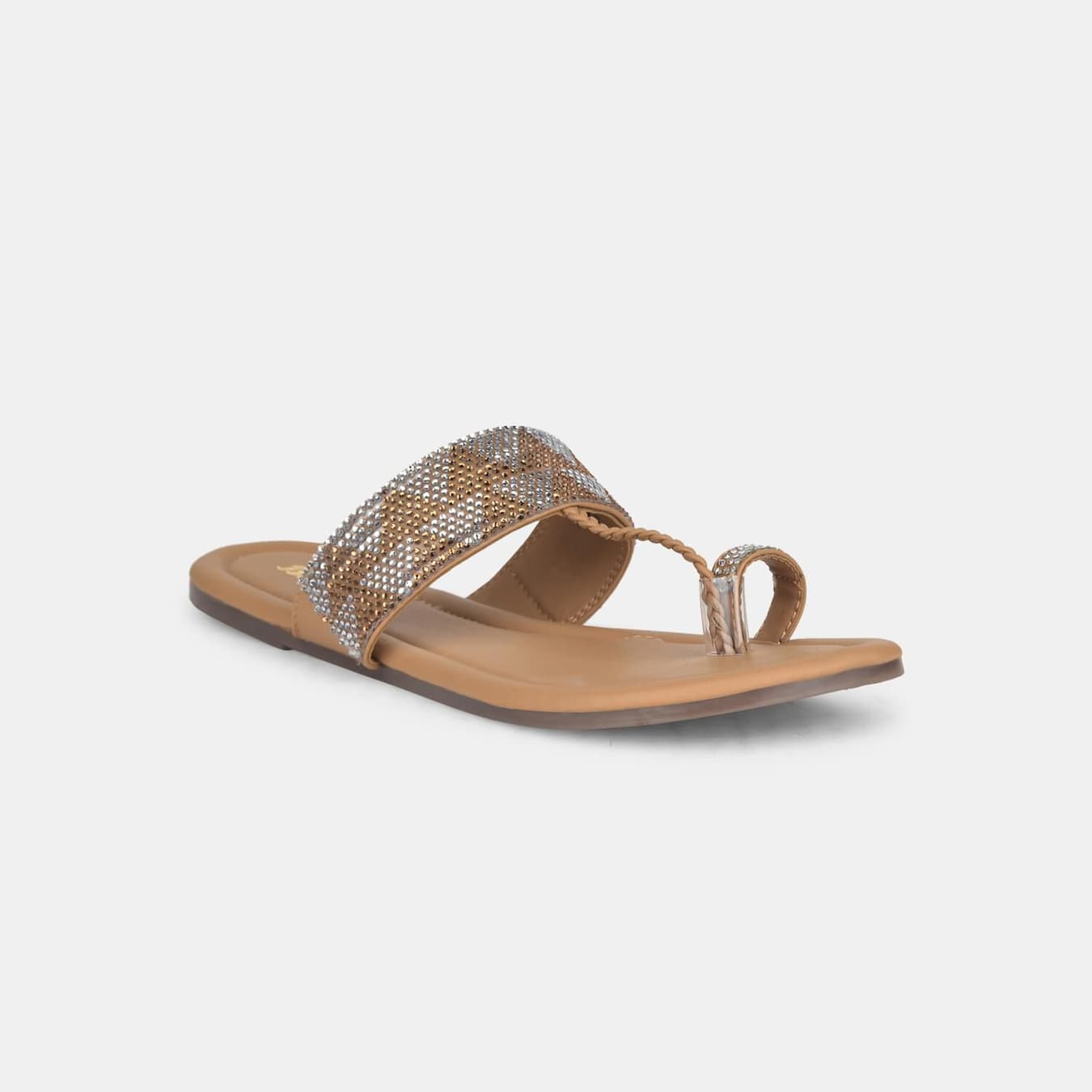Women's Gold Casual Synthetic Kolhapuri Chappal