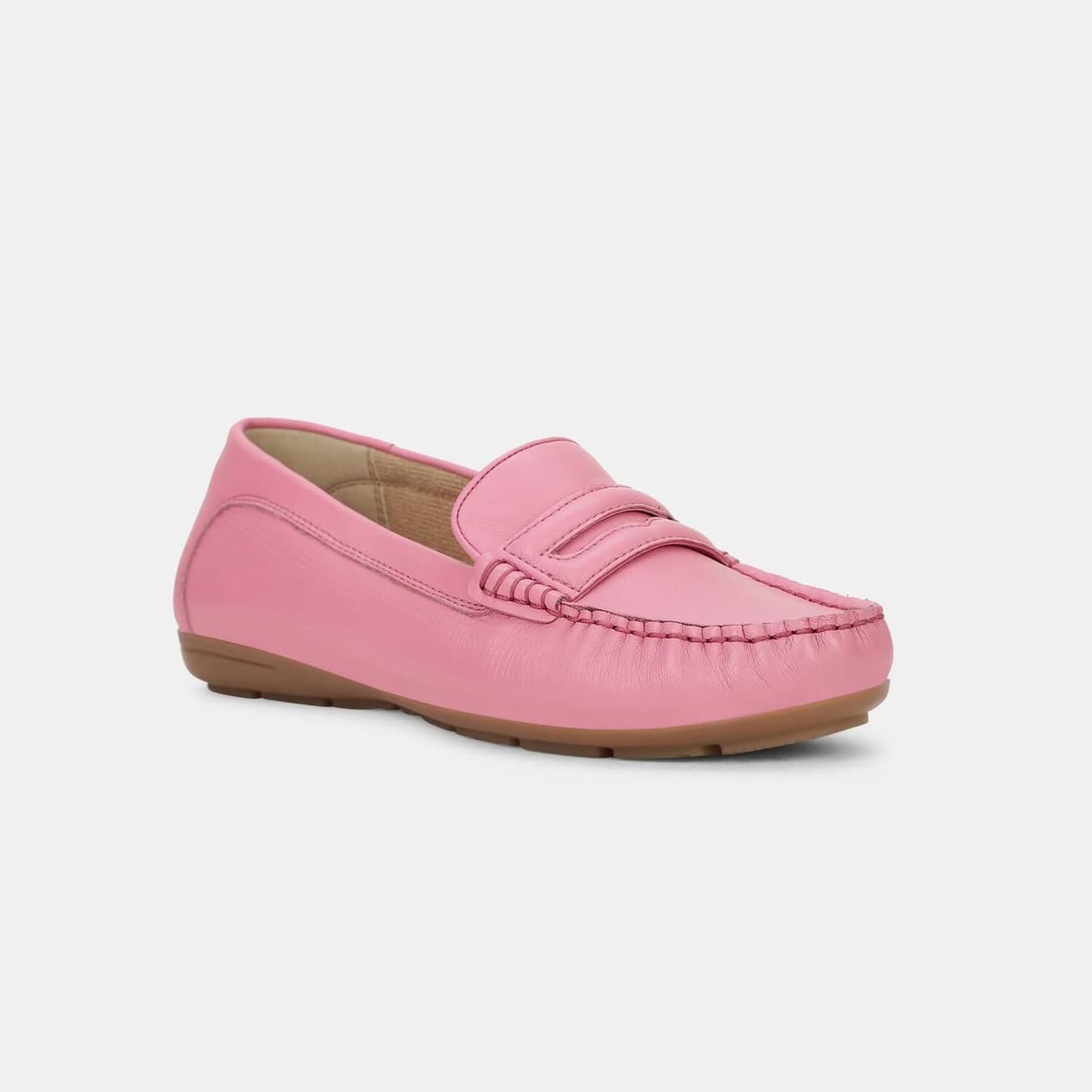 Women's Pink Casual Leather Loafers