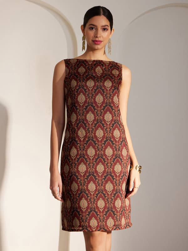 Women's Red Party Ethnic Motifs Print Shift Dress