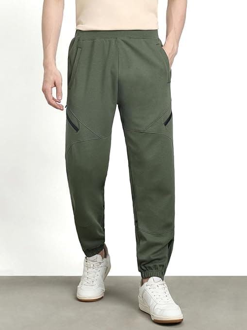 Men's Green Casual Straight Fit Mid Rise Jogger