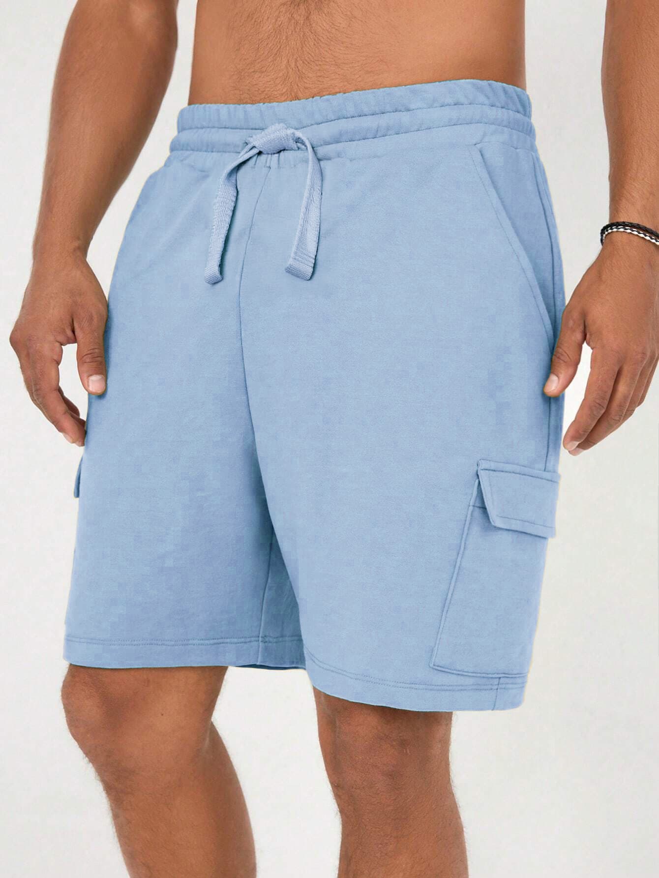 Men's Blue Casual Baggy Fit Mid Rise Shorts