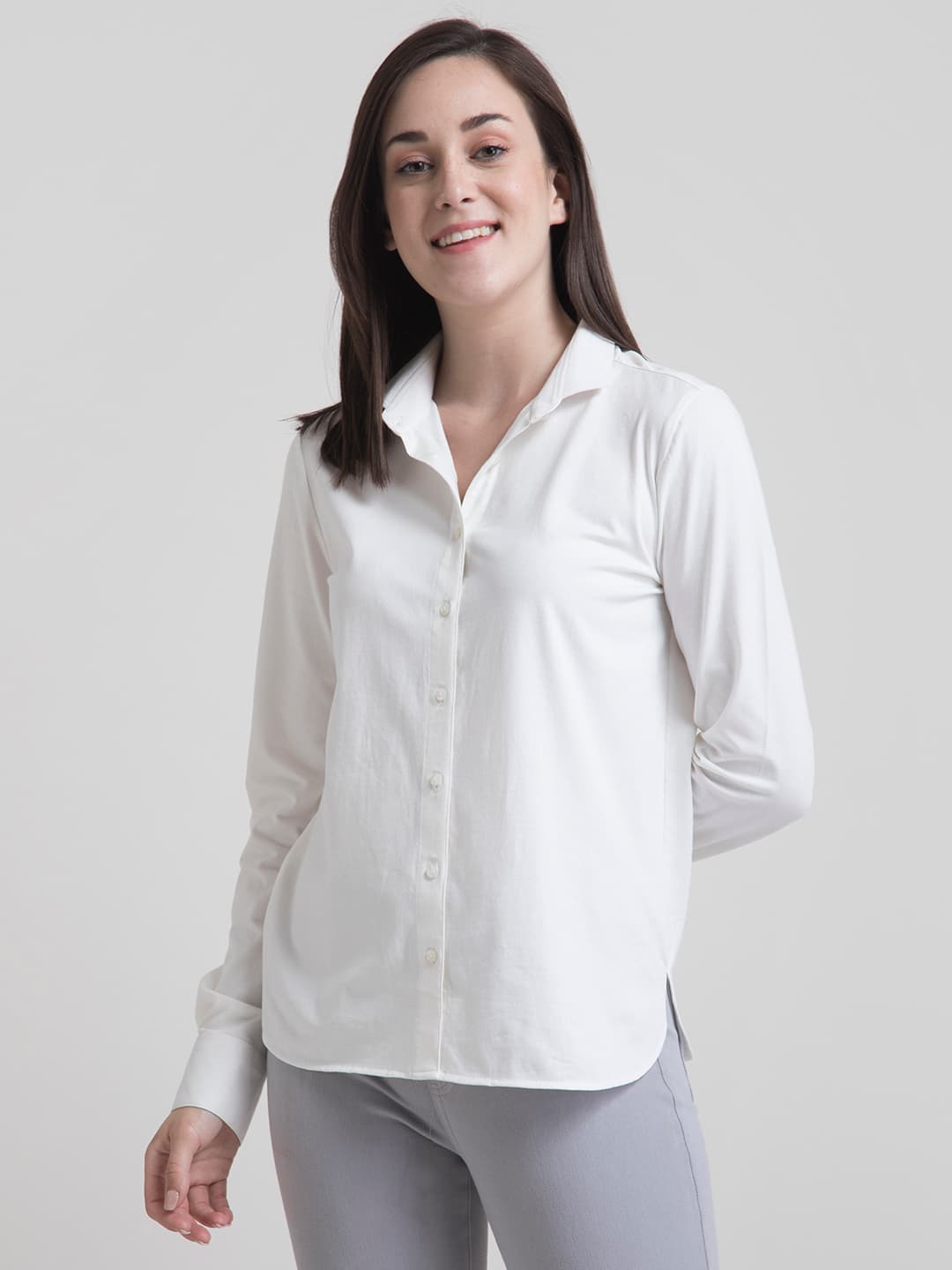 Women's White Formal Cotton Knitted Shirt