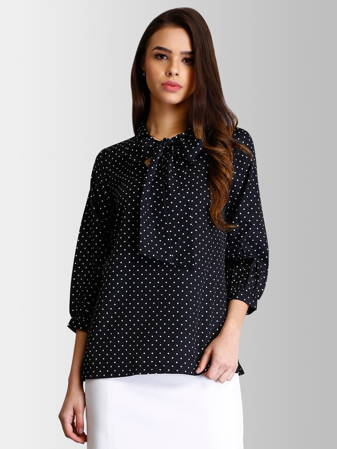 Women's Black and White Formal Printed Top