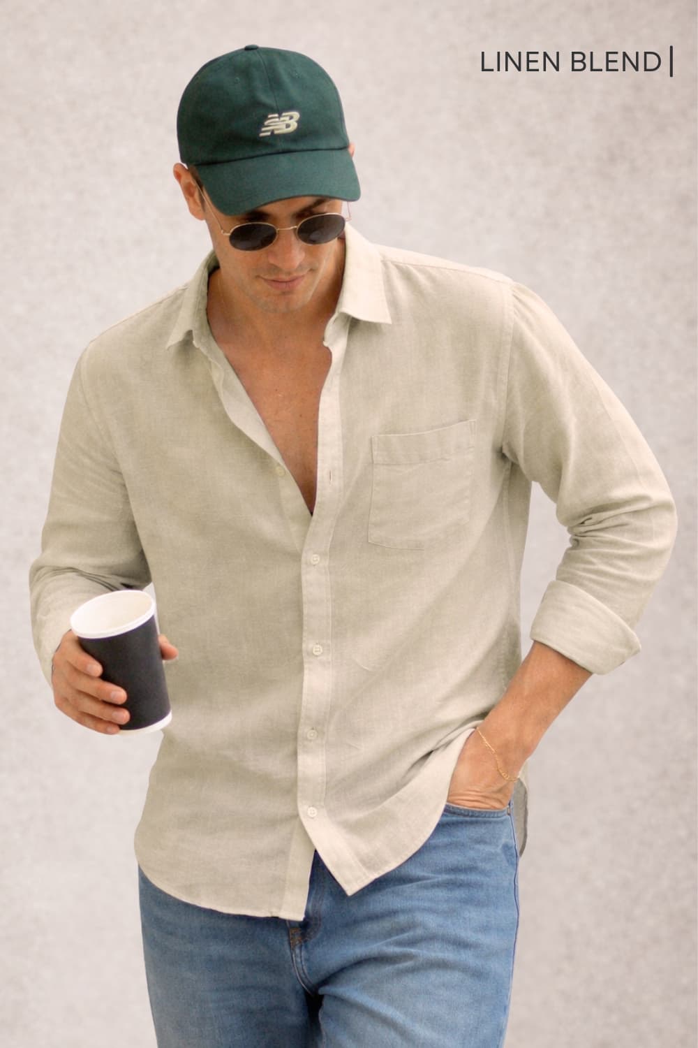 Men's Beige Casual Solid Regular Fit Full Sleeves Linen Shirt