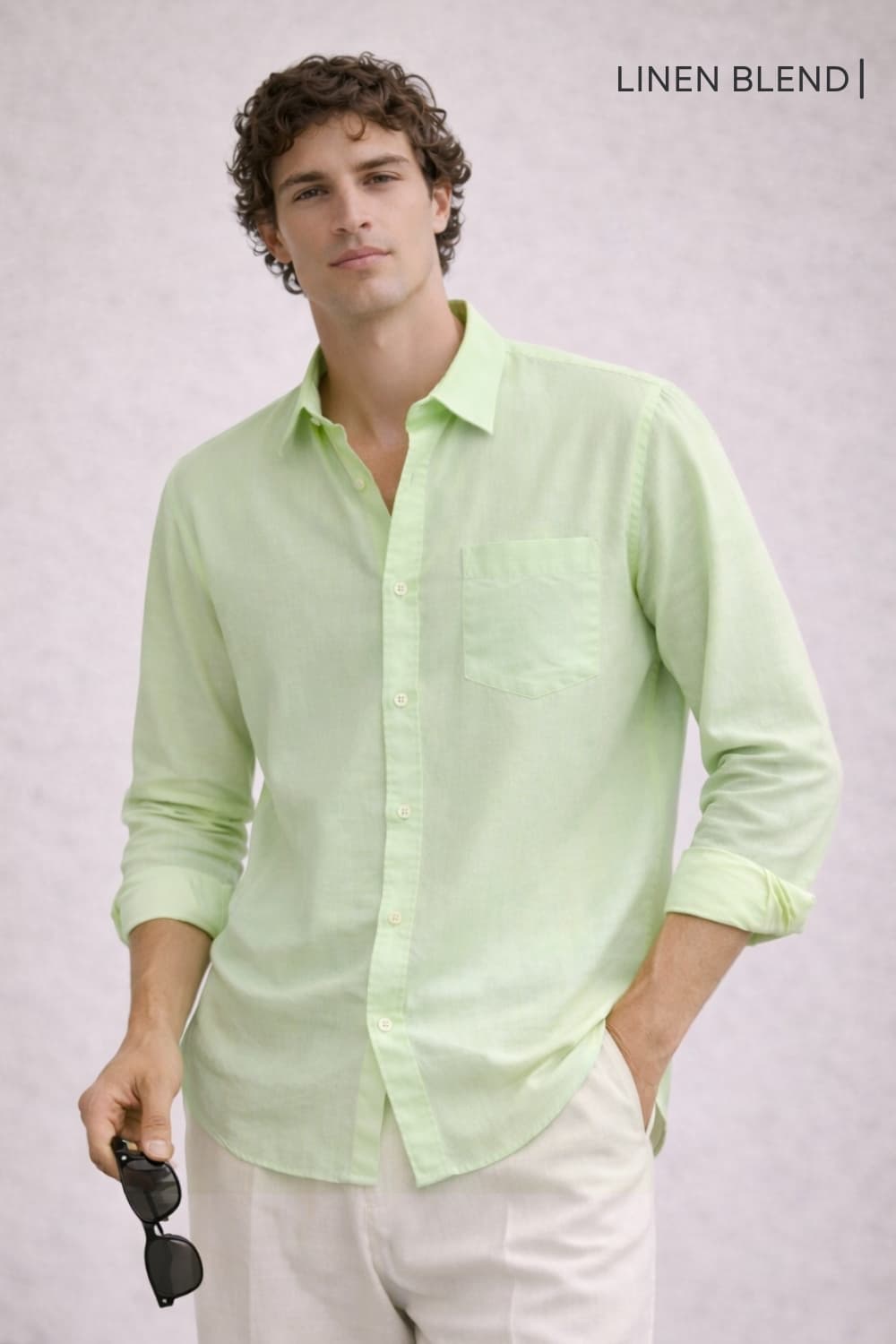Men's Green Casual Solid Regular Fit Full Sleeves Linen Shirt
