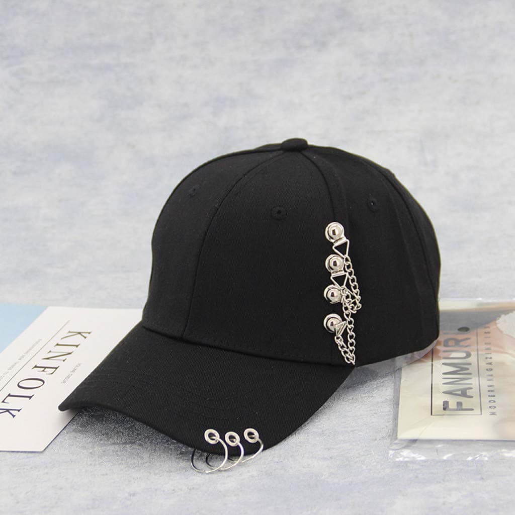 Women's Black Hip Hop Baseball Studded Cap