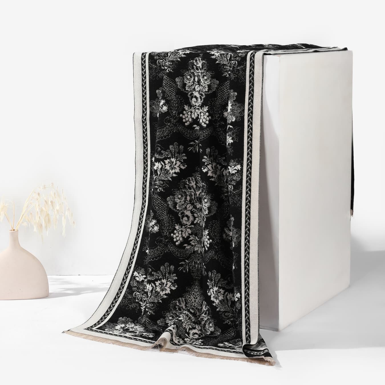 Women's Black Casual Midnight Bloom Shawl