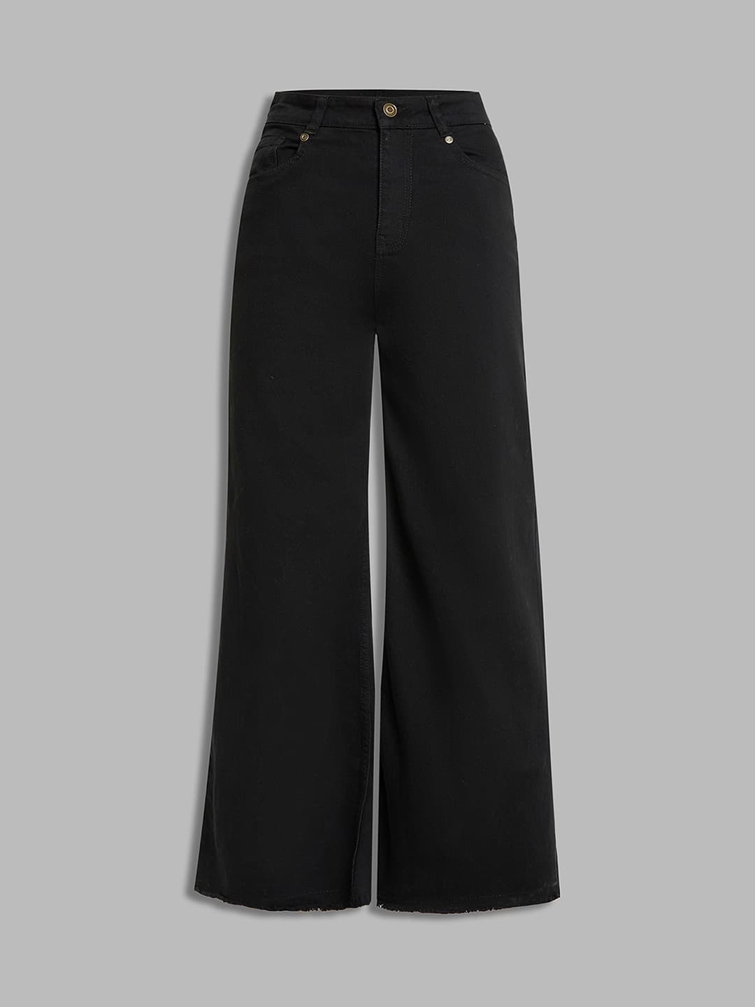 Women's Black Casual Solid Wide Leg Jeans