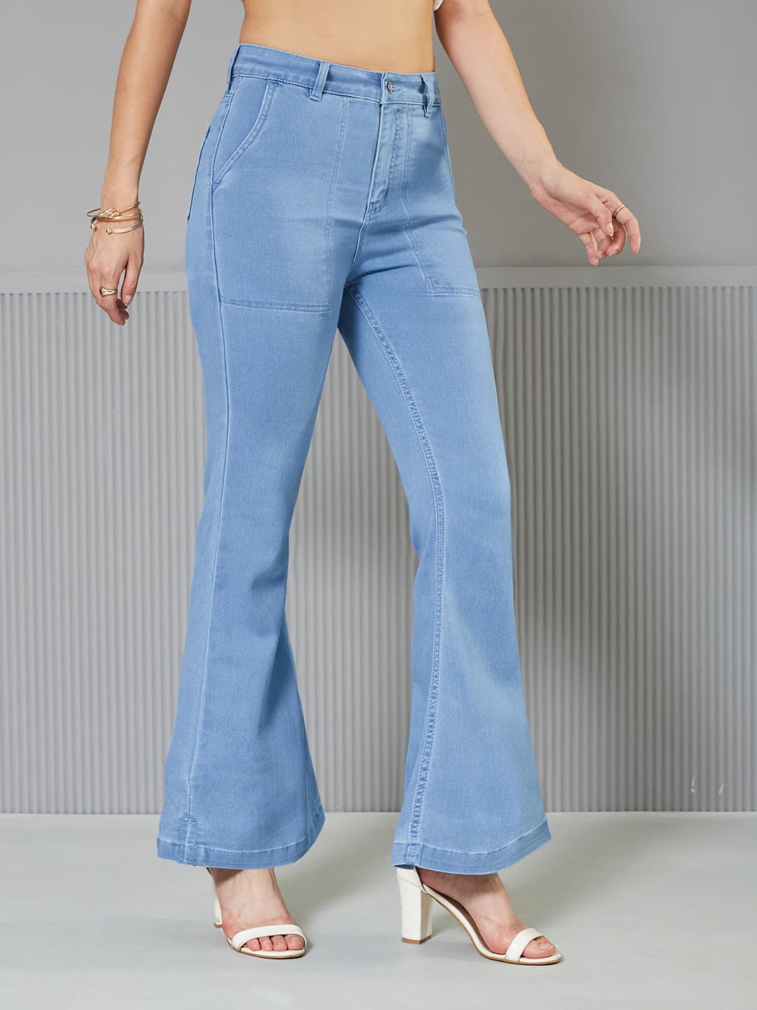 Women's Blue Casual Solid Bootcut Fit Jeans
