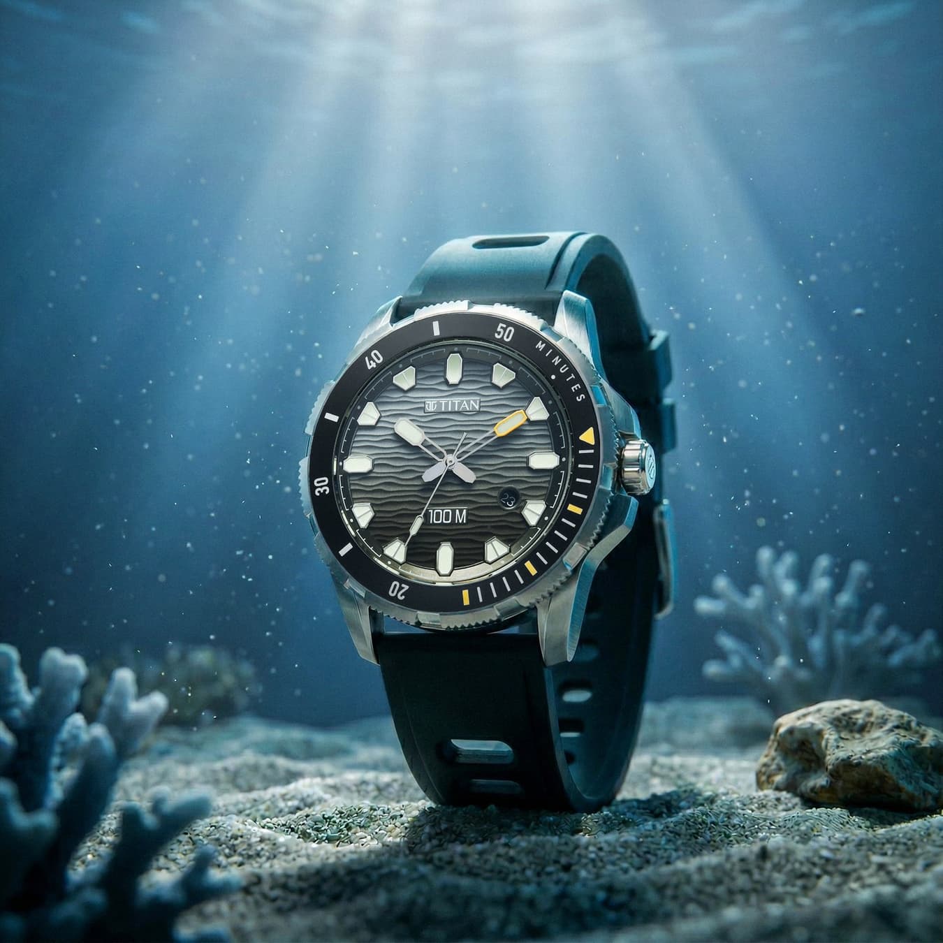 Men's Zero Hour Diver's 100m Analog with Black Dial Black FKM Strap Watch - 10067KP01