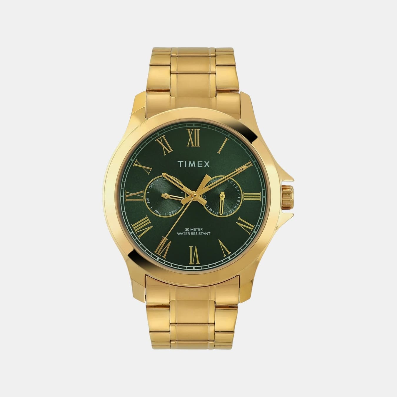 Fashion Men's Quartz Green Dial Multi-Function Stainless Steel Watch TW000X142