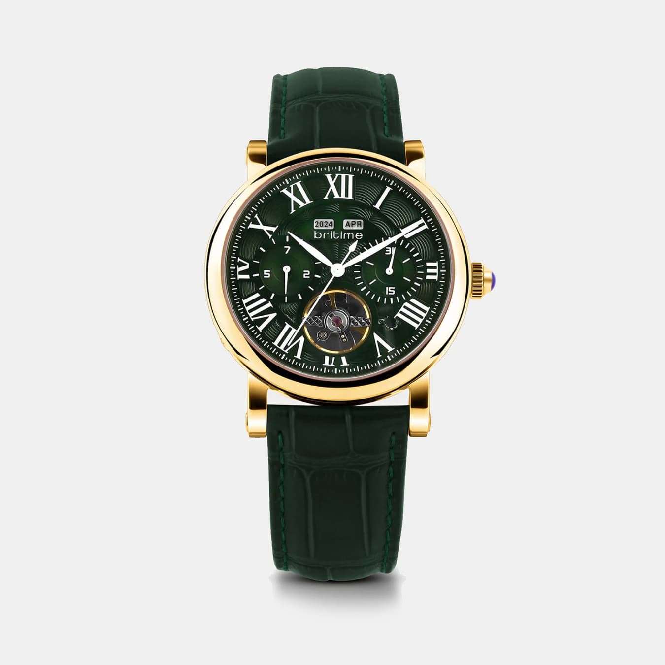 Motion Men's Automatic Green Dial Multi-Function Leather Watch 323-L21412