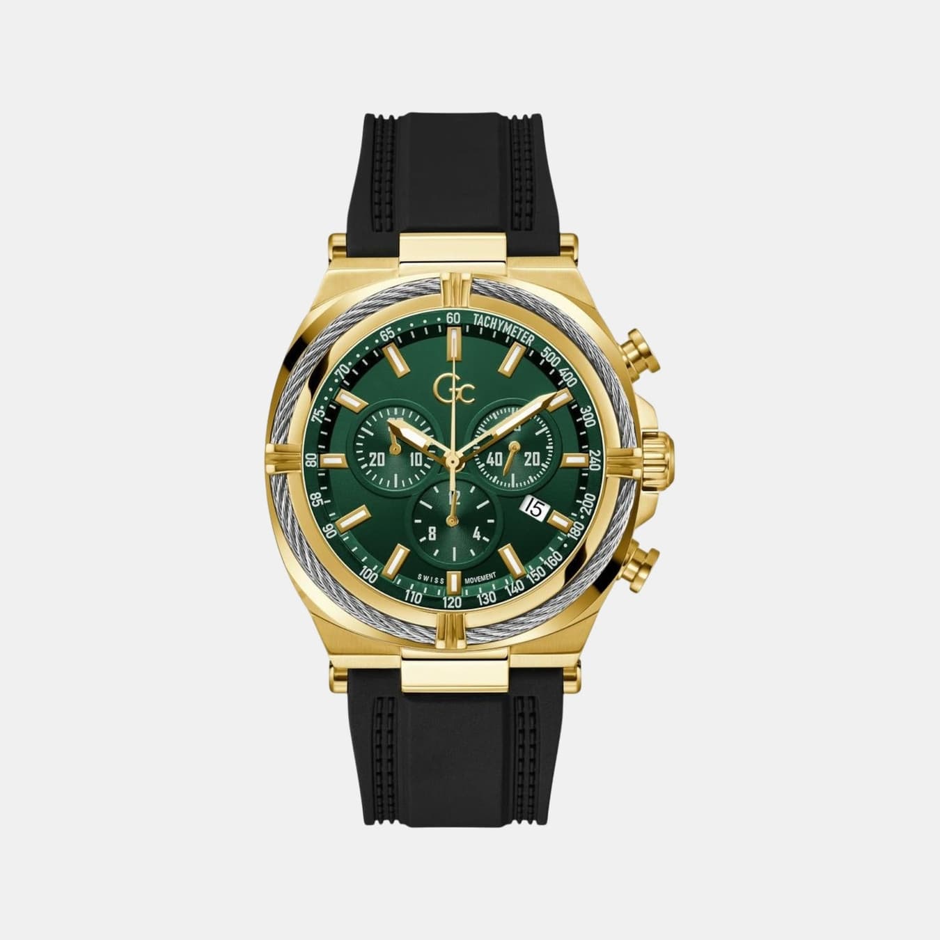 Gc Sportchic Men's Quartz Green Dial Chronograph Silicone Watch Z32006G9