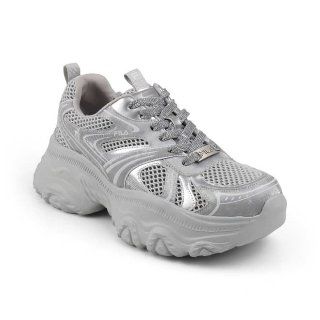 Women's Silver Sports Lace-Up Low-Top Walking Shoes