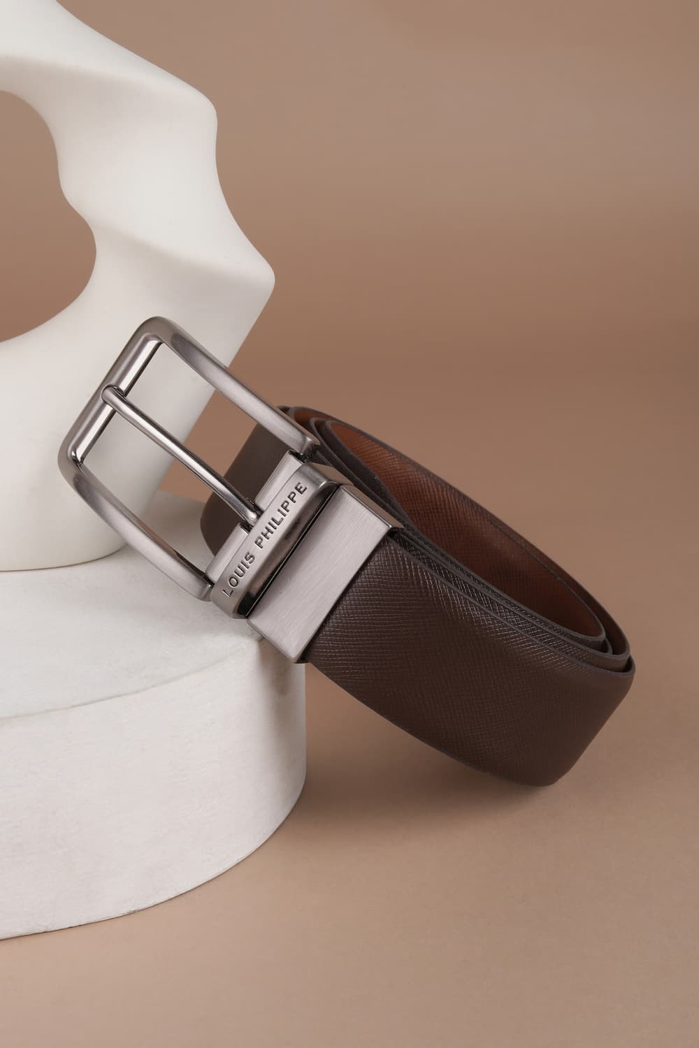 Men Brown Textured Leather Formal Belt
