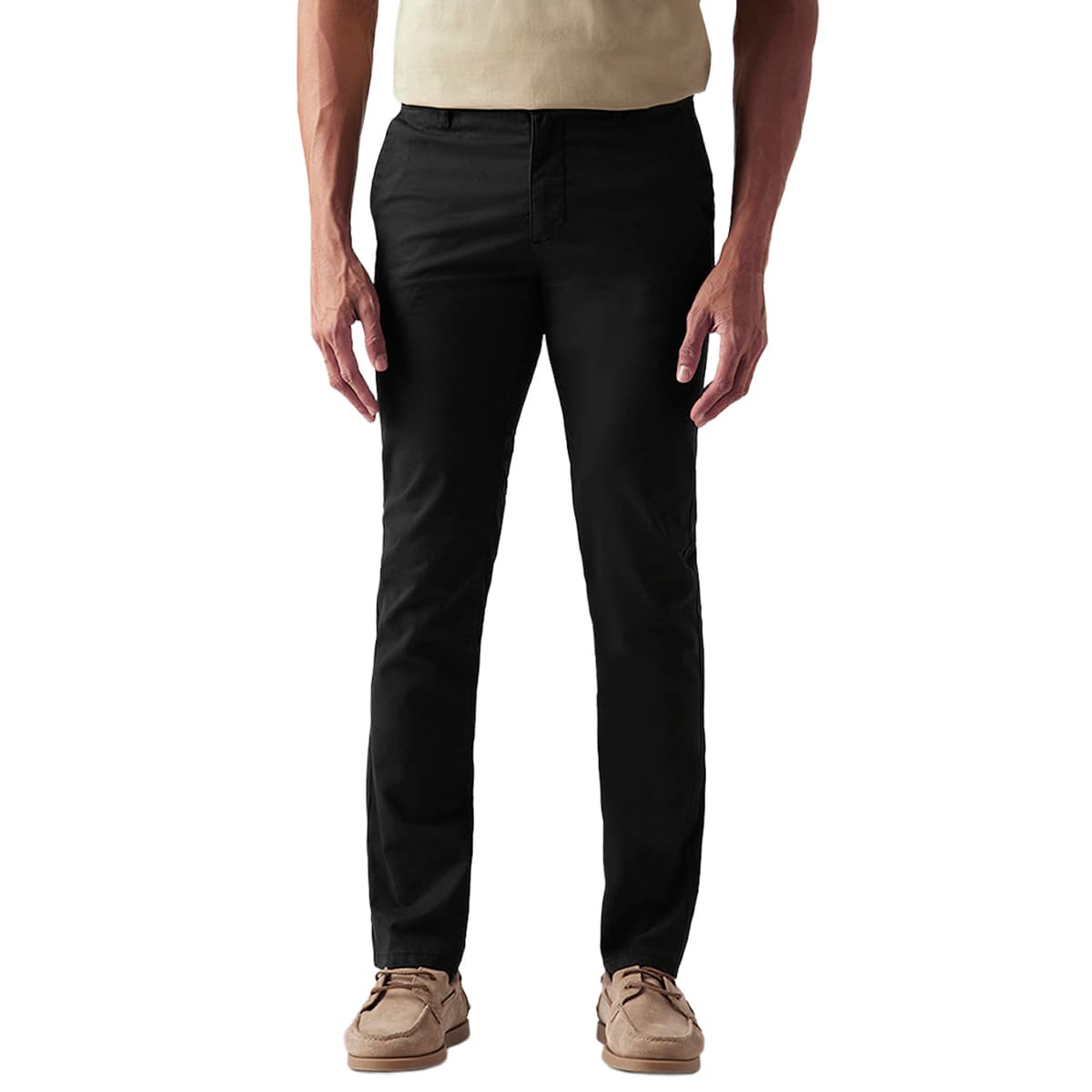 Men's Black Casual Solid Mid Rise Chinos
