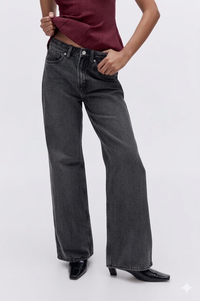 Women's Grey Solid Wide Leg Jeans