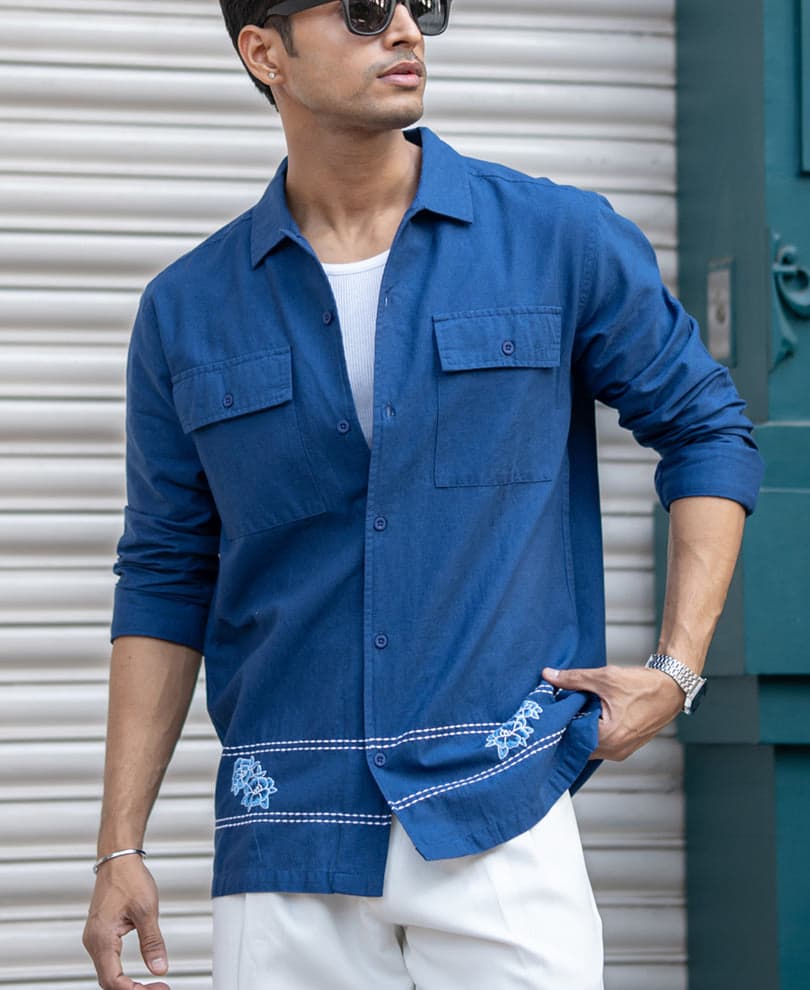 Men's Blue Casual Full Sleeves Regular Fit Shirt