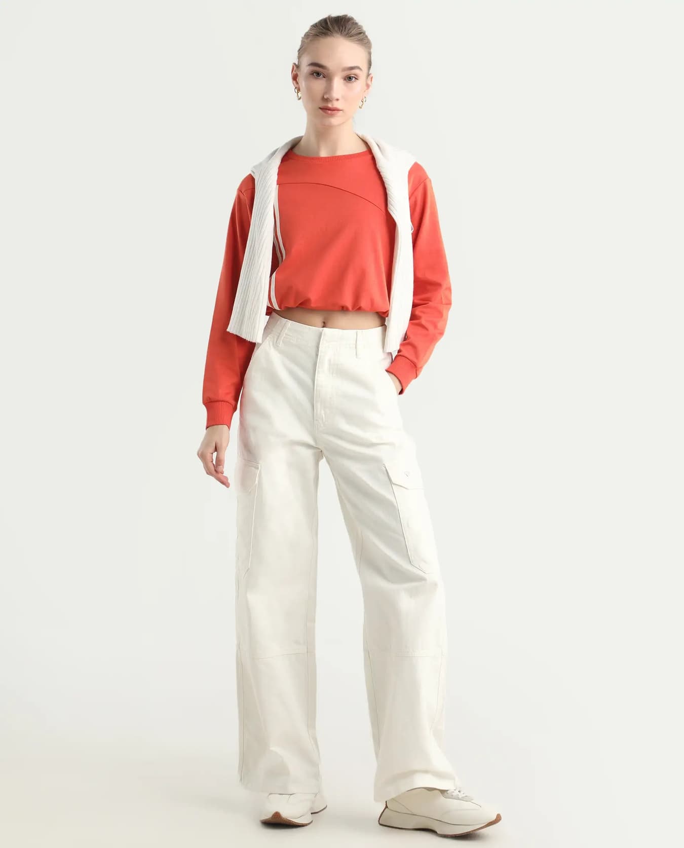 Women's White Casual Solid High Rise Trouser