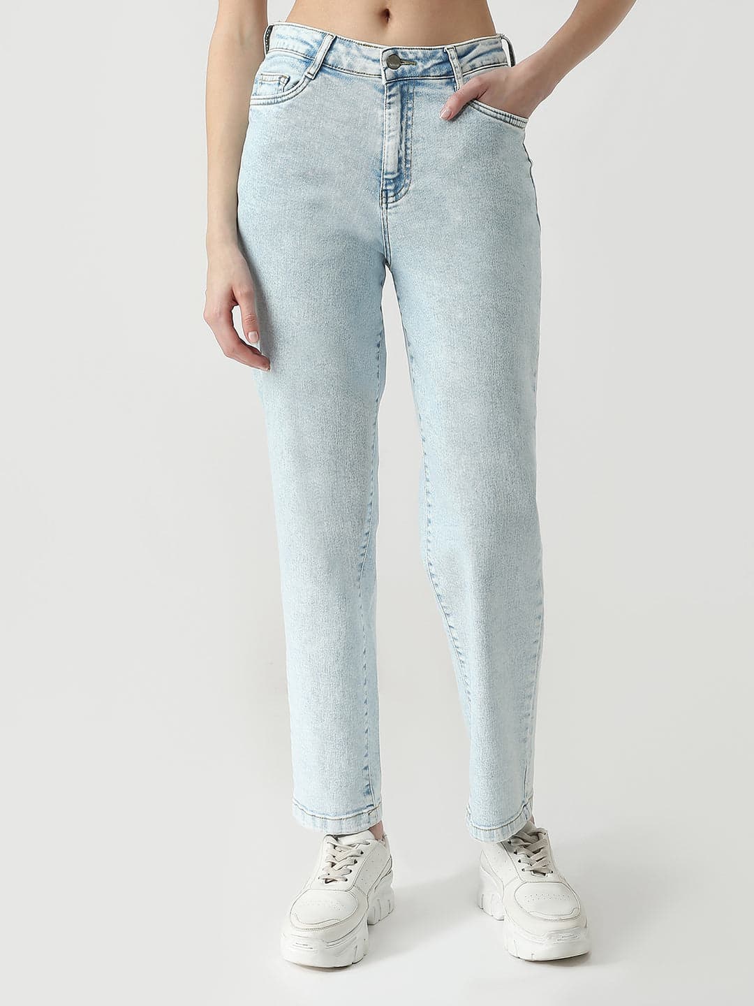 Women's Blue Casual High Rise Straight Fit Jeans