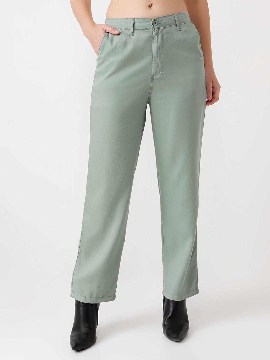 Women's Green Casual High Rise Straight Fit Trouser