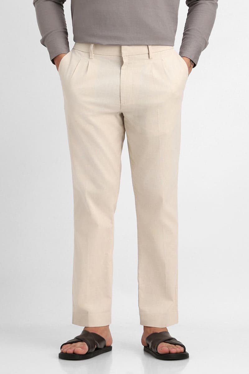 Men's Beige Casual Mid Rise Regular Fit Trouser