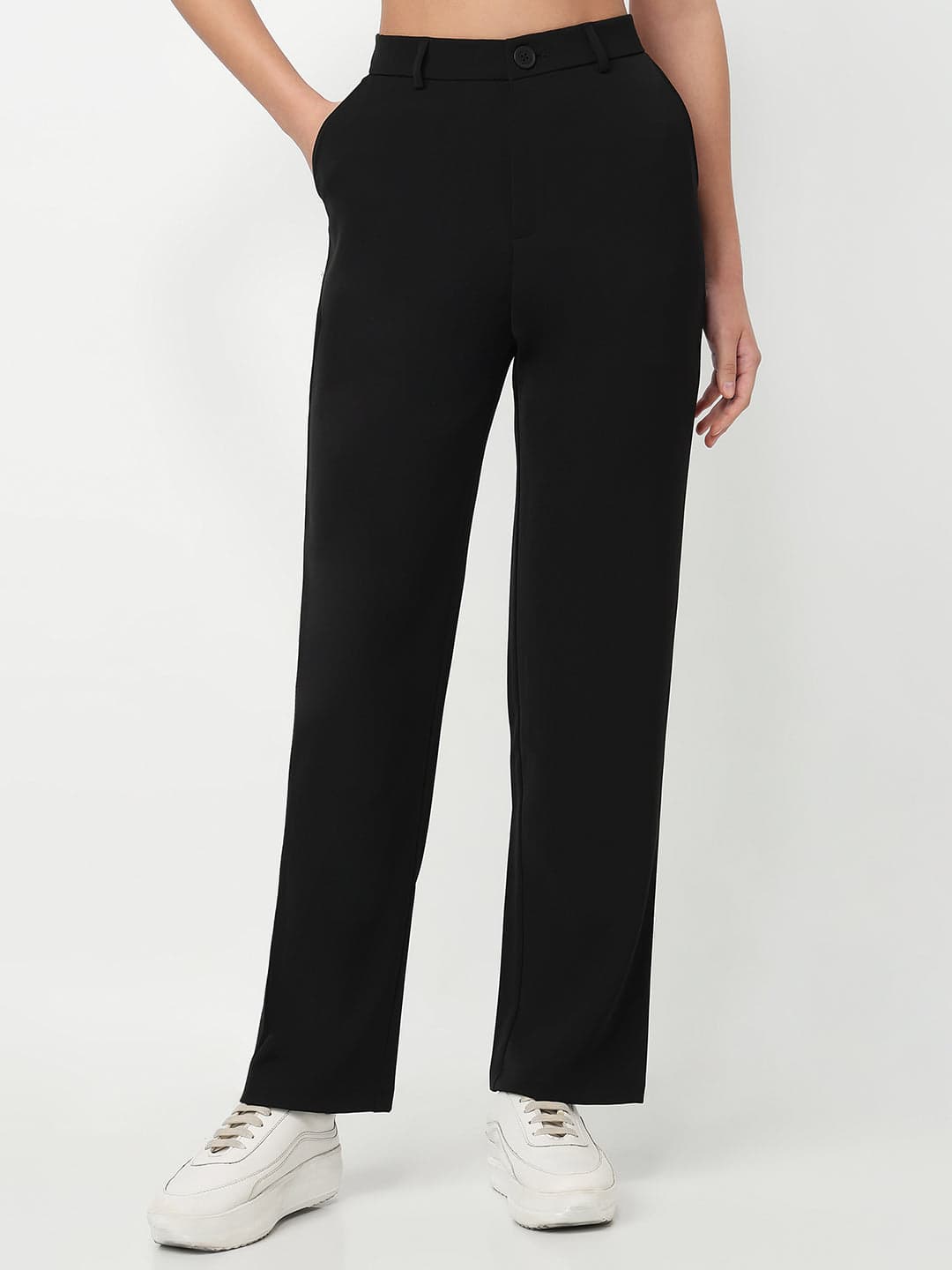 Women's Black Casual High Rise Straight Fit Trouser