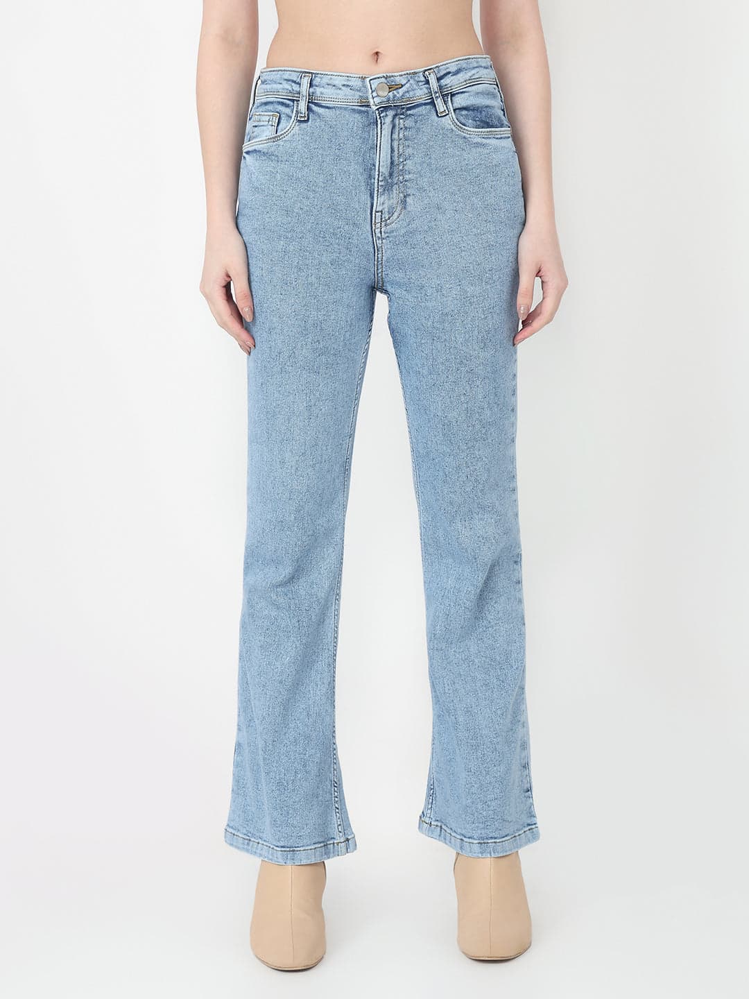 Women's Blue Casual High Rise Bootcut Fit Jeans