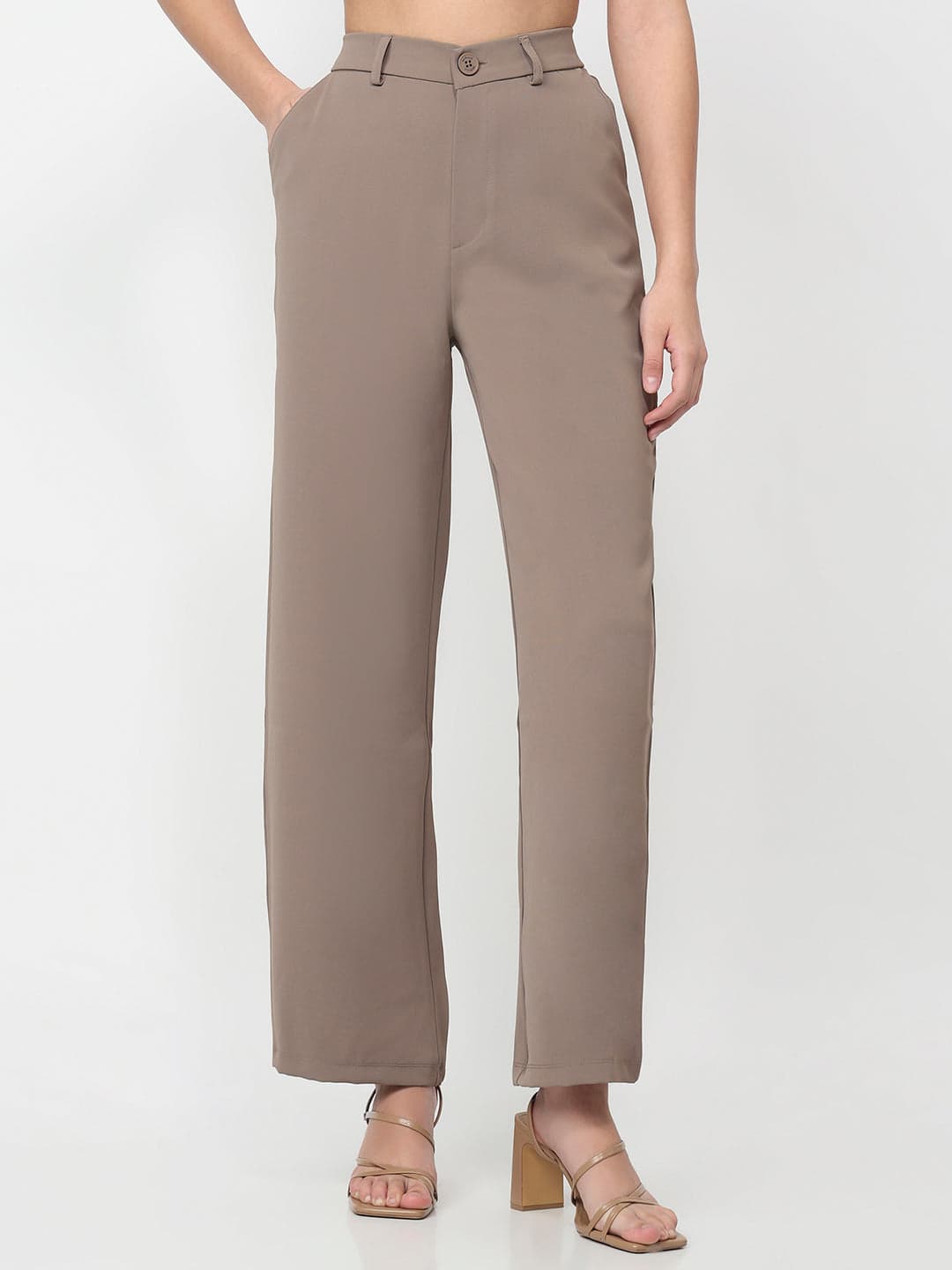 Women's Brown Casual High Rise Wide Leg Trouser