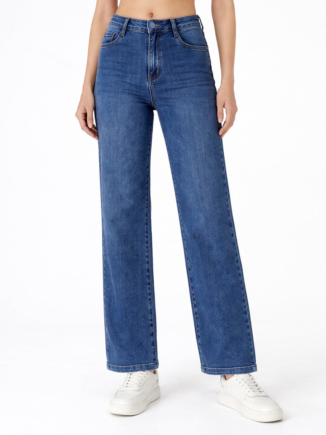 Women's Blue Casual High Rise Straight Fit Jeans