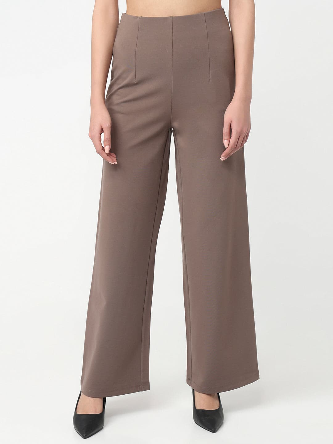 Women's Brown Casual High Rise Wide Leg Jeggings