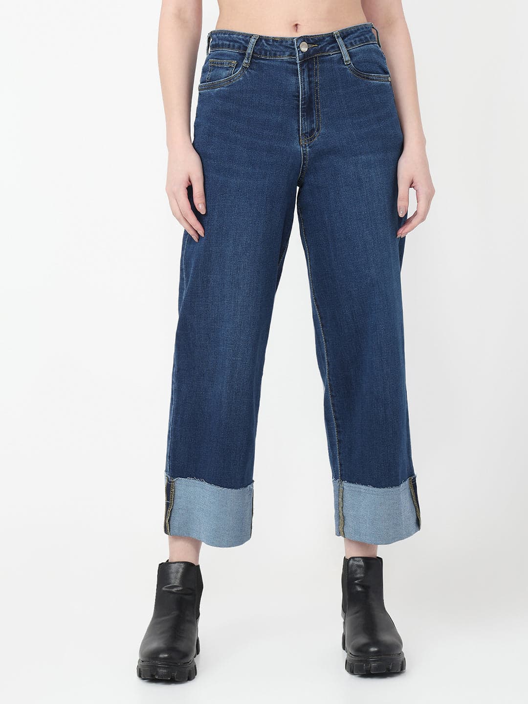 Women's Blue Casual High Rise Straight Fit Jeans