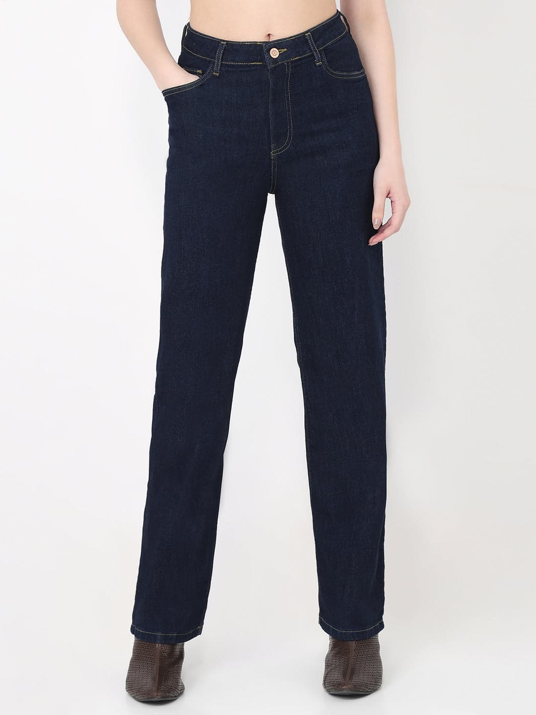 Women's Blue Casual High Rise Baggy Fit Jeans