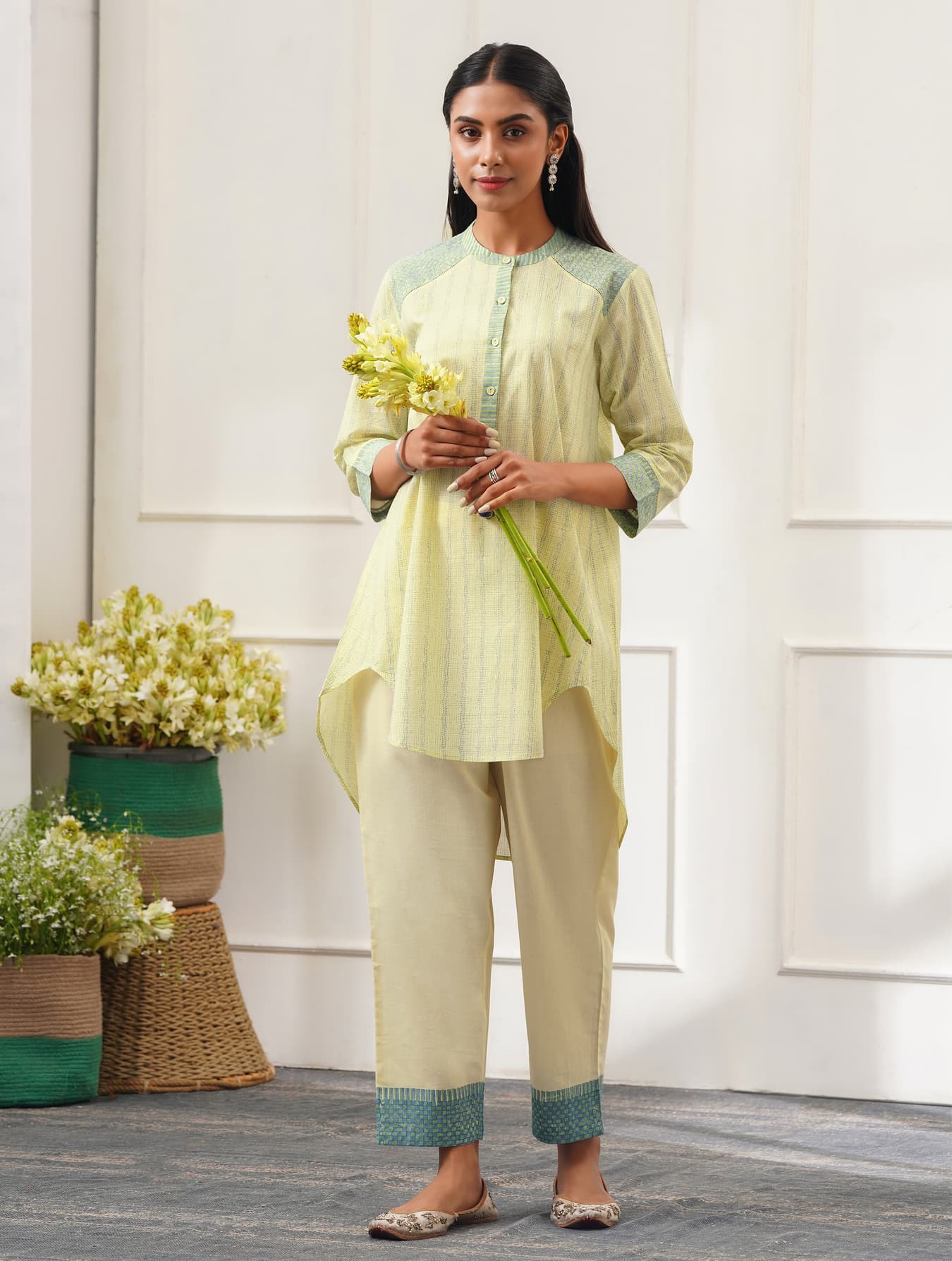 Women's Green Casual Regular Fit Three Quarter Sleeves Co-ords Set