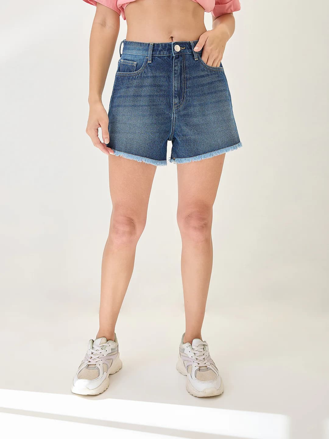 Women's Blue Casual Solid Slim Fit Mid Rise Mini Shorts