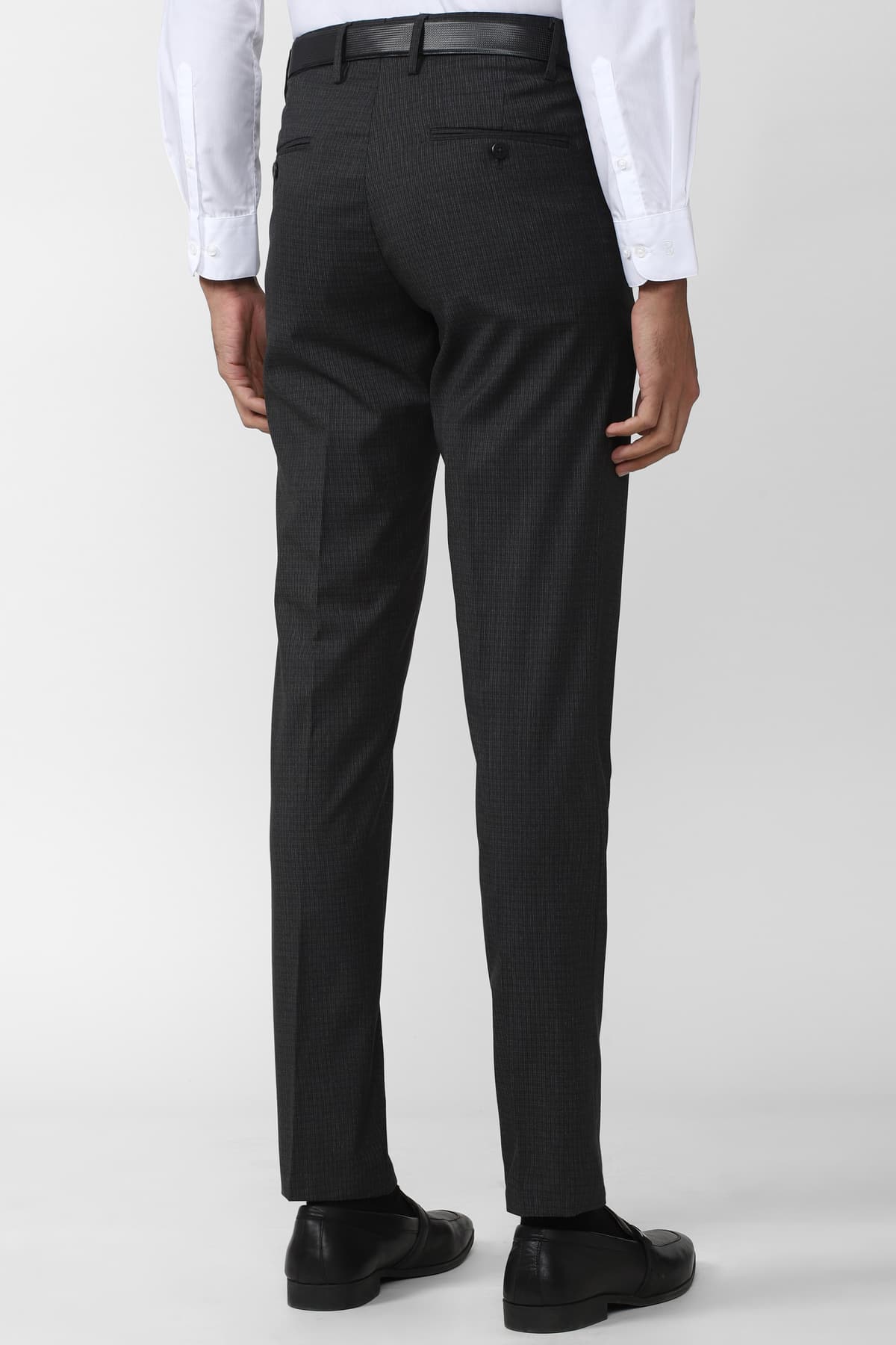 Men's Black Formal Slim Fit Checked Trouser