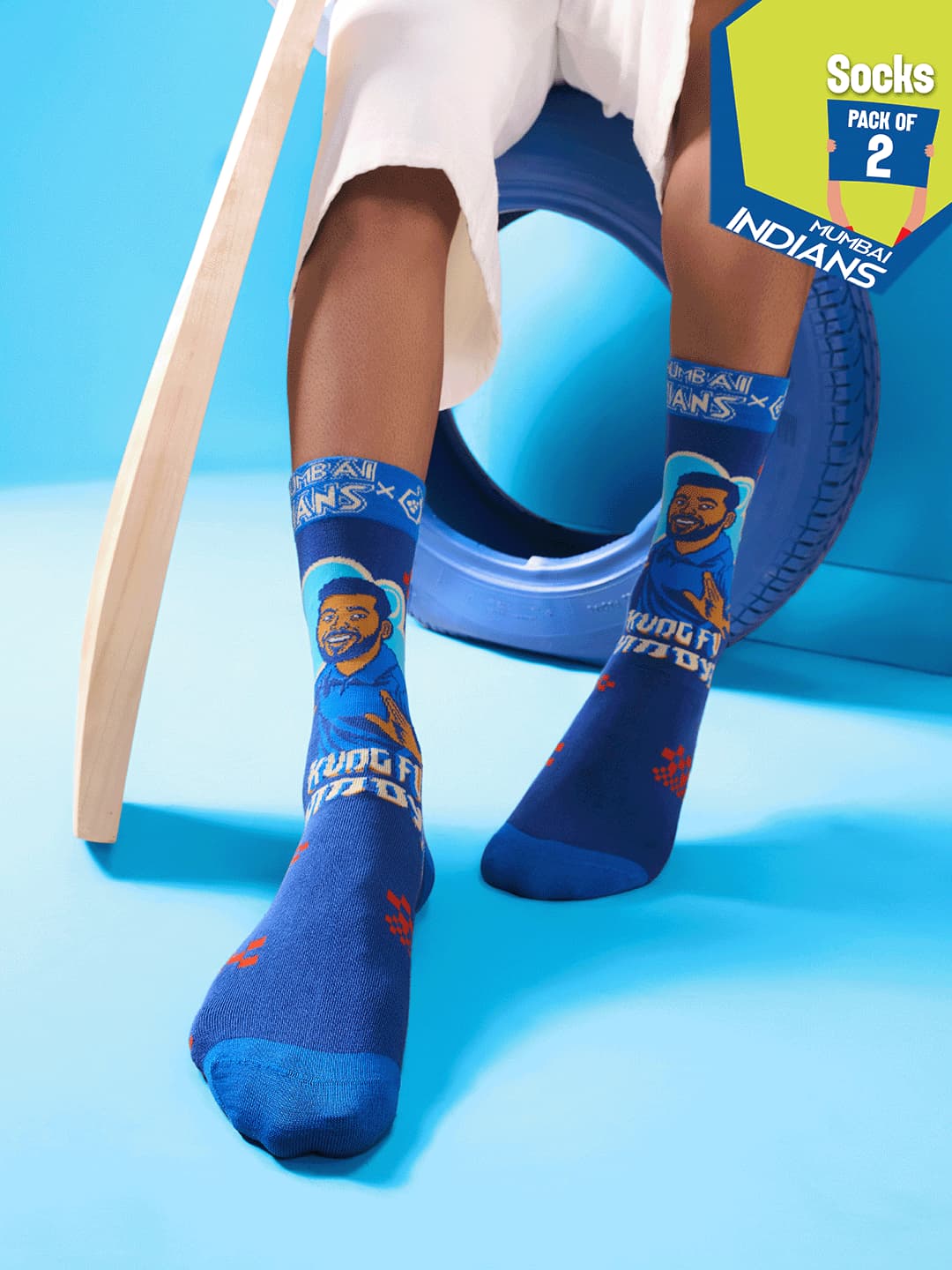 Hexafun x MI Champions Unisex Multicolor Crew Length Socks - Pack of 2