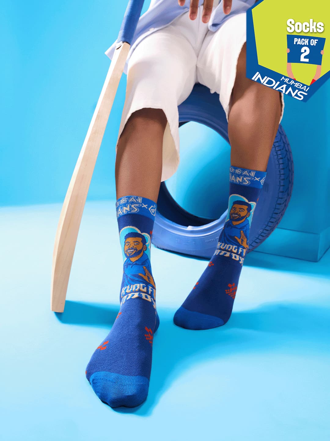 Hexafun x MI Strike Stompers Unisex Multicolor Crew Length Socks - Pack of 2