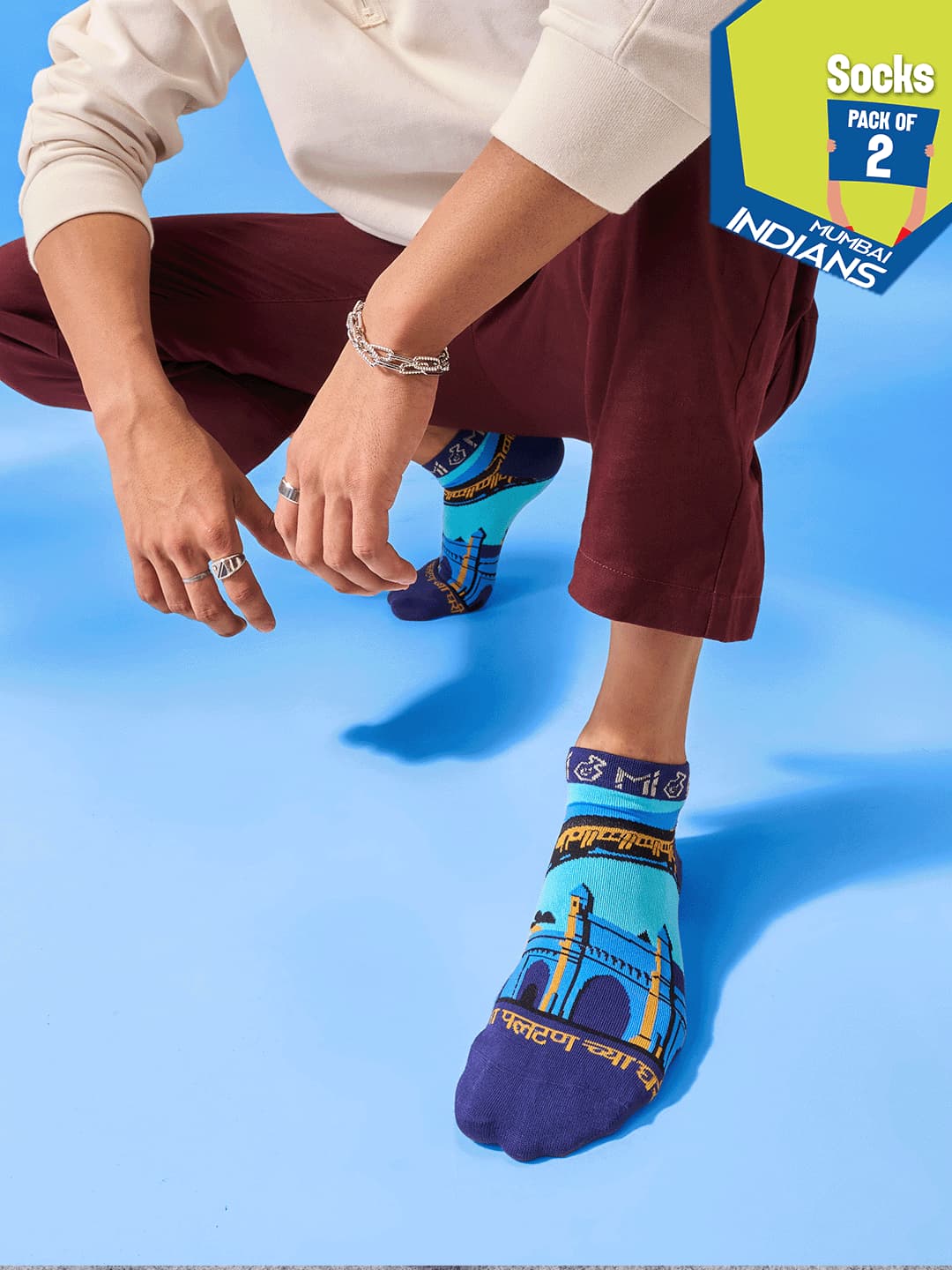 Hexafun x MI Winning Team Unisex Multicolor Ankle Length Socks - Pack of 2