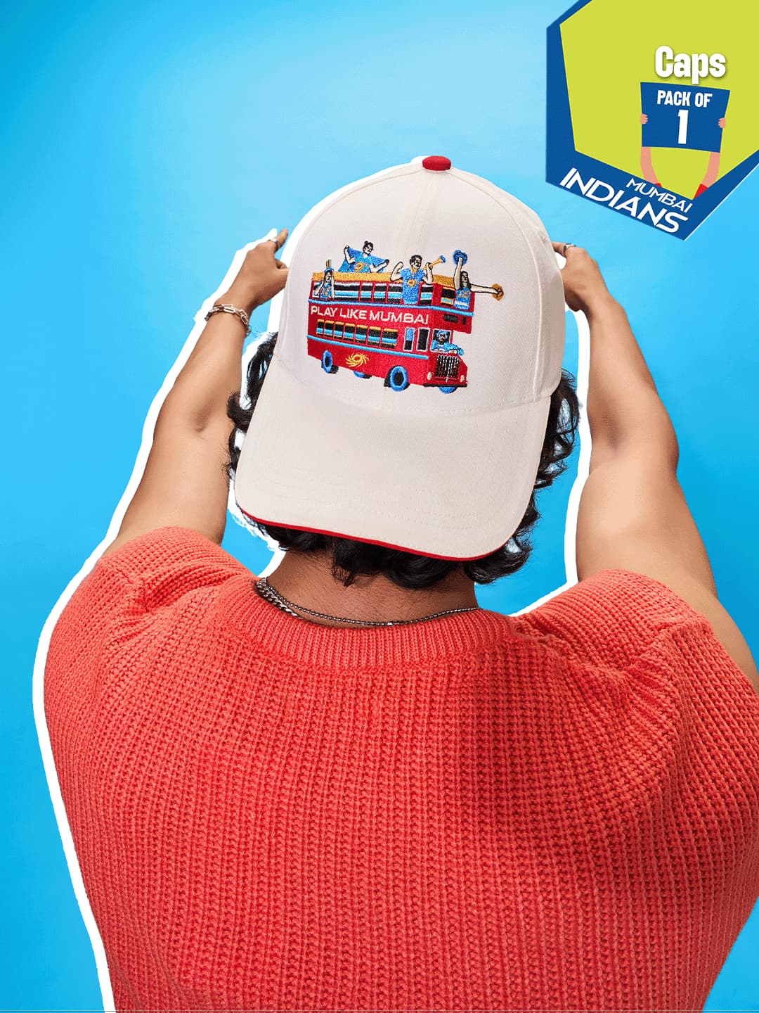 Hexafun x MI Play Like Mumbai Unisex White Cap - Pack of 1