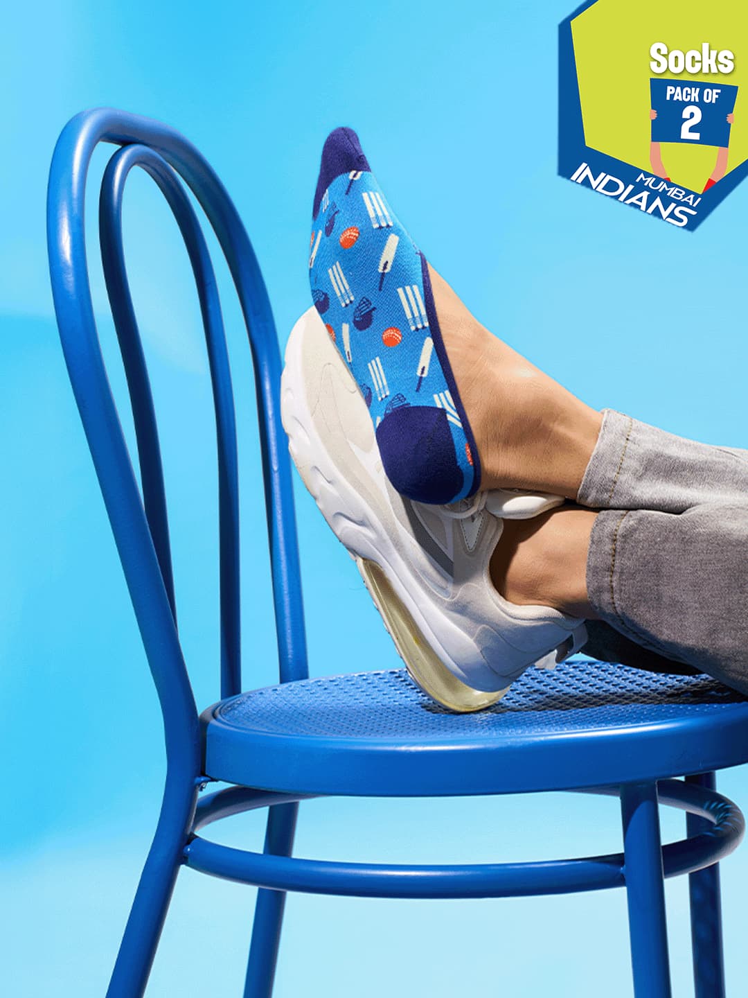 Hexafun x MI Crickethead Unisex Multicolor No show Socks - Pack of 2