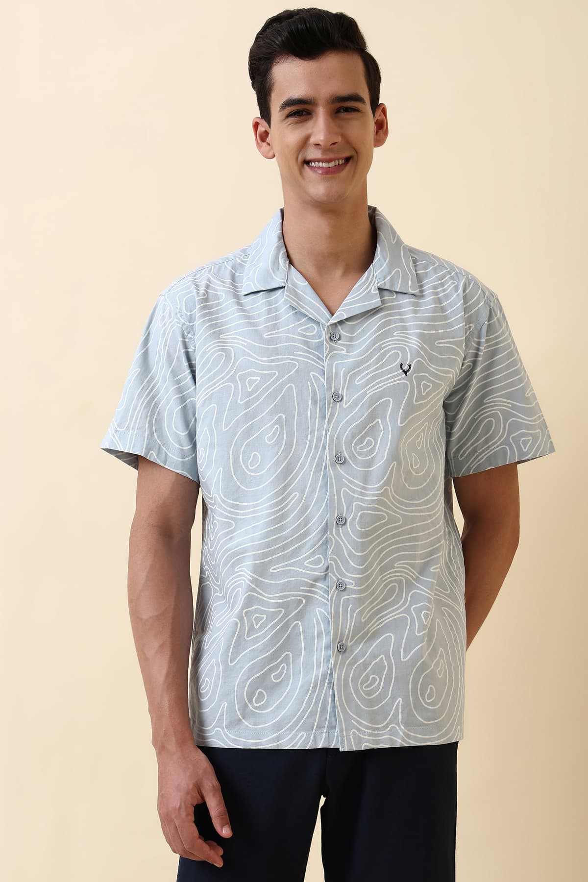 Men's Blue Casual Printed Regular Fit Half Sleeves Shirt