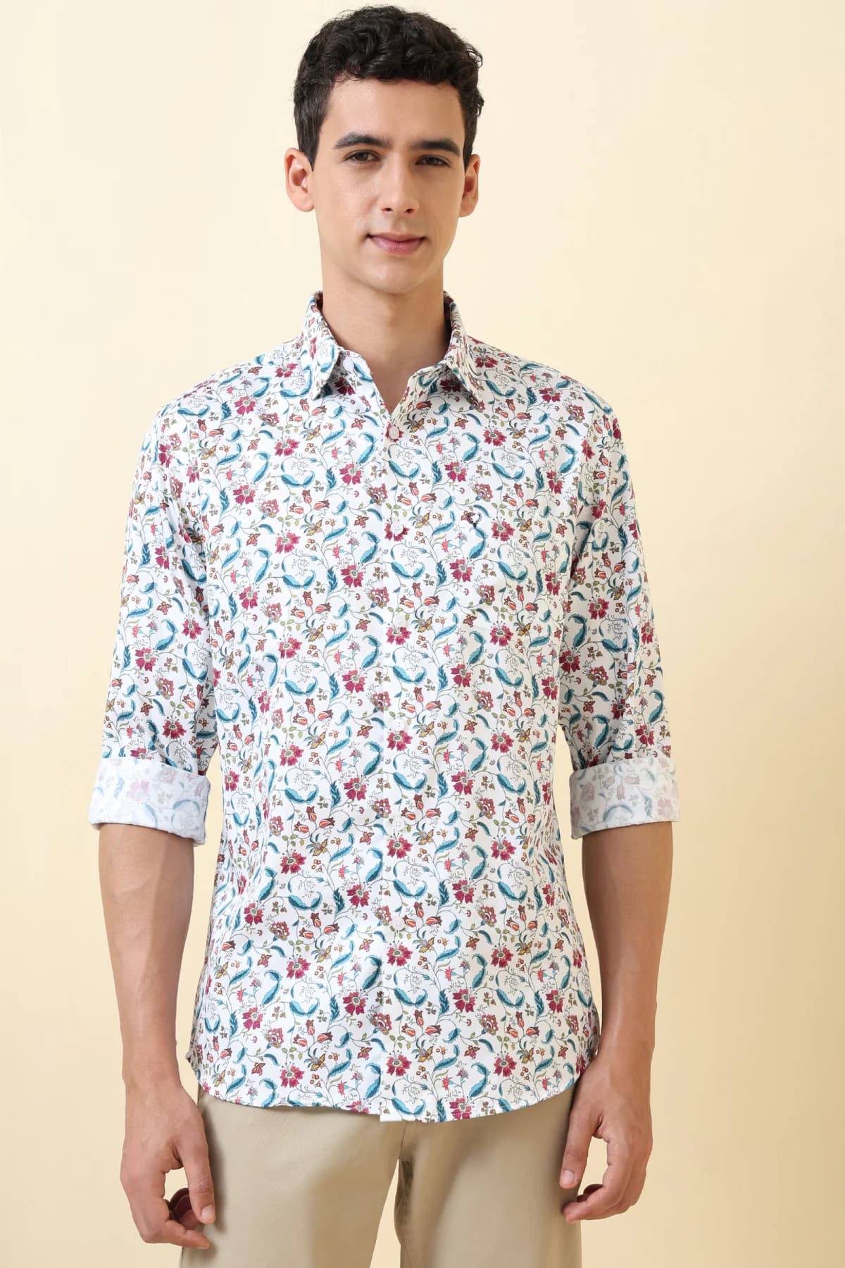 Men's White Casual Printed Regular Fit Full Sleeves Cotton Shirt
