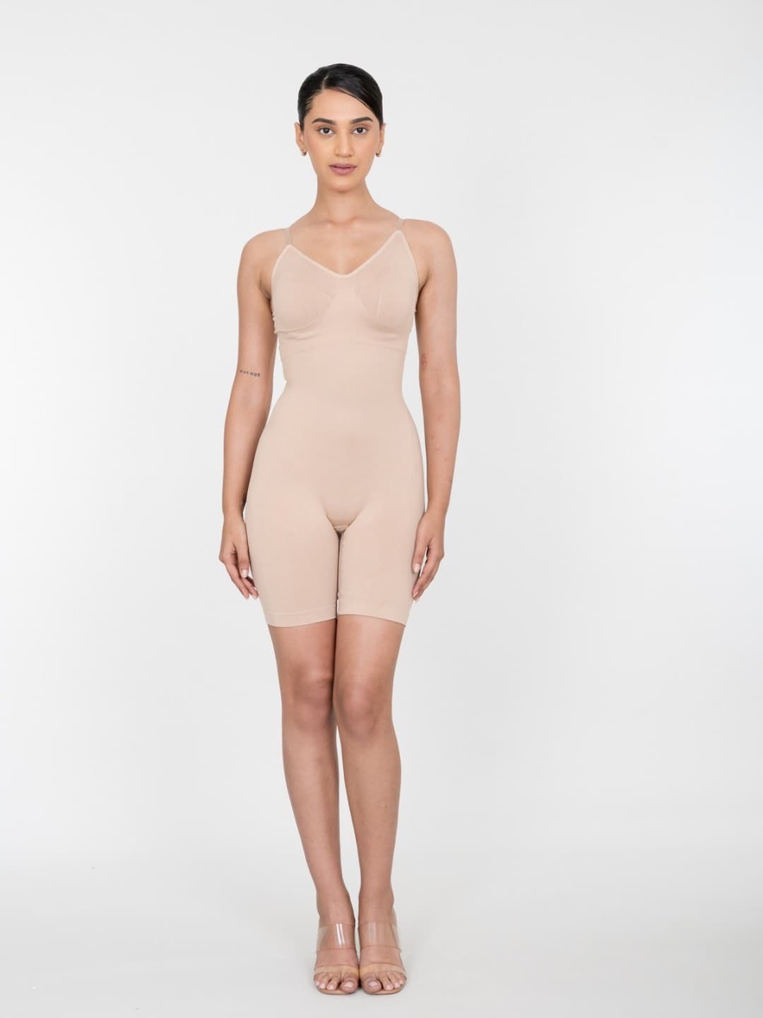 Women's Beige Mid Thigh Bodysuits - Body Shaper