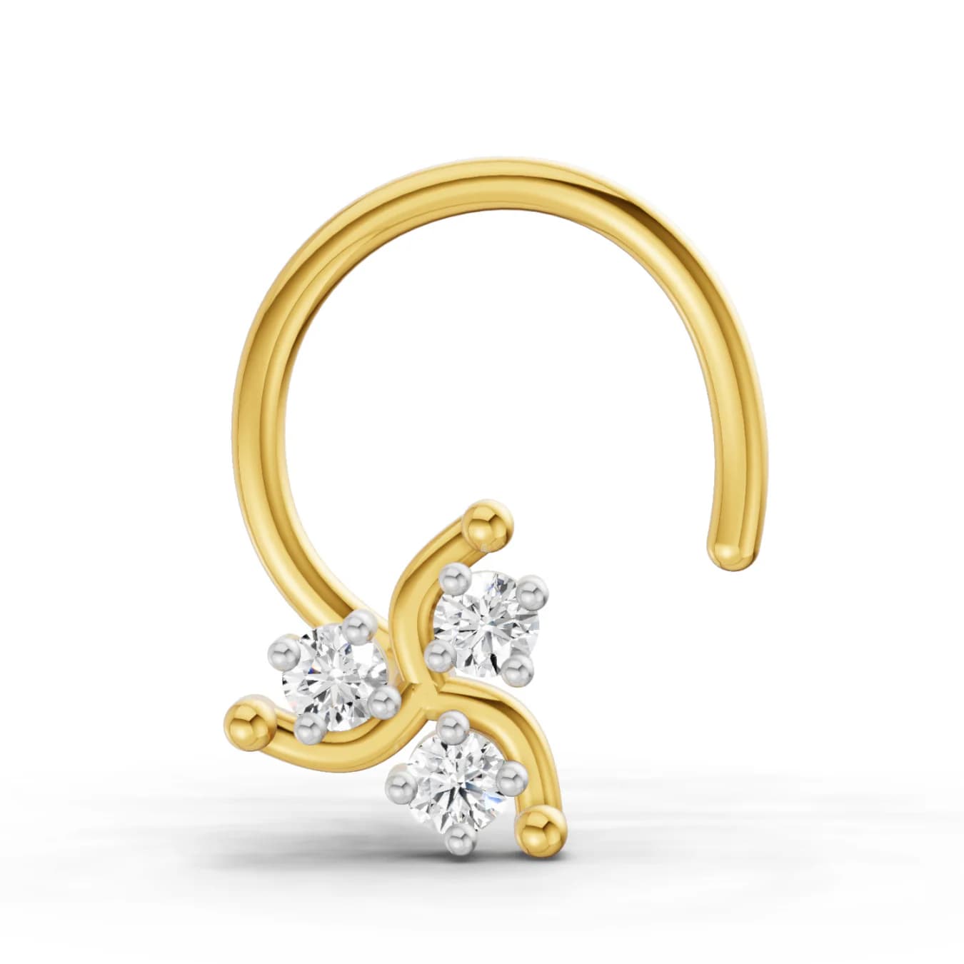 Women's Lab Grown Diamond 0.05 Carat 925 Sterling Silver Yellow Gold Plated Floral Nosepins